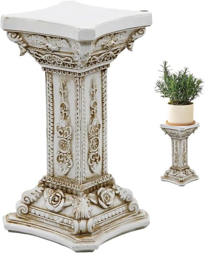 Romeinse Zuil Decoratie - Pilaar Ornament - Woonkamer Aankleden - Fijn Gedetailleerd - 25 cm Hoog - Wit