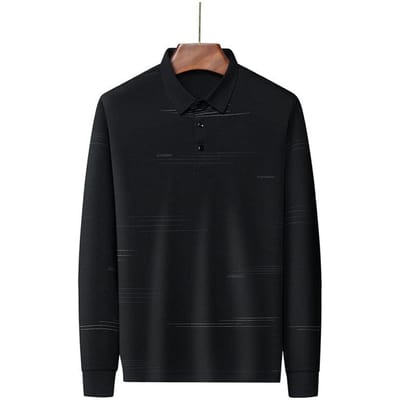 Heren T-shirt met lange mouwen voor de herfst, polokraag, mode voor mannen van middelbare leeftijd, casual basispullover T-shirt voor heren XXXXL black