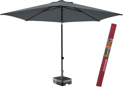 Parasol rond grijs 300 cm met voet en hoes | Madison Elba is een kantelbare en ronde parasol