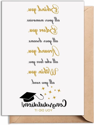 Graduation Card for Him Her, Cute Graduation Card Gift for High School College Grad, Behind You Before You Around You Inside Your Card - 5 x 7 Inch Folded Card Including Envelope, Sticker