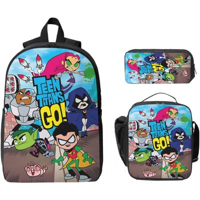 3-delige Teens Titans Go Beast Boy Rugzakset voor Kinderen Pennenbakjes Boekentassen Sets met Lunchbox Voor Schoolleerlingen Rugzak blue