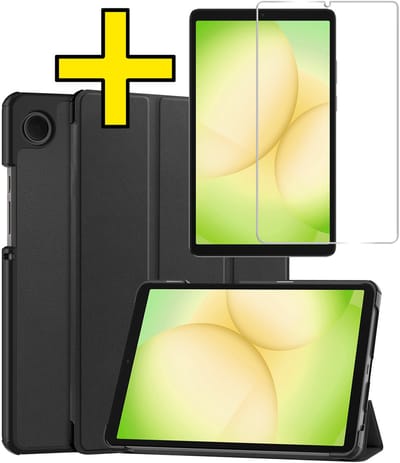 Hoes - Geschikt voor Samsung Galaxy Tab A11 - Met Screenprotector - Trifold Bookcase - Hard Cover - Hardcover Book Case - Tablet Hoesje - Zwart