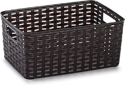 Plasticforte Opbergmand - 6x stuks - Kastmand - rotan kunststof - donkerbruin - 6 Liter - 19 x 29 x 13 cm