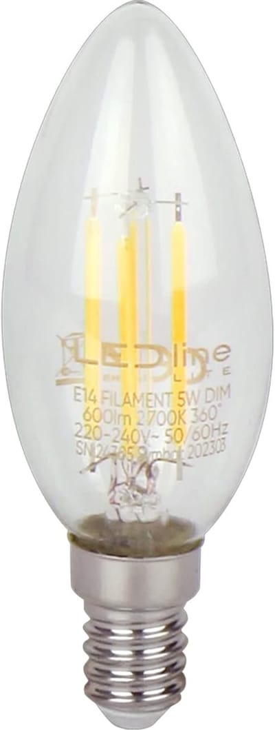 LED line LITE LED Filament Kaarslamp C35 E14 - 5W (vervangt 50W) - 600lm - Ø35mm - 230V - Dimbaar - Energiezuinig