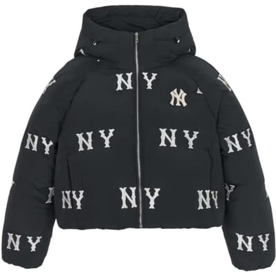 Veste courte matelassée à capuche MLB New York Yankees 24FW Imprimé intégral Coupe ample Confortable Chaude Légère Polyvalente Manches longues 3FDJG1046-50BKS S black