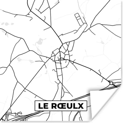 Poster Plattegrond – Le Rœulx – Zwart Wit – Stadskaart - Kaart - België - 100x100 cm XXL