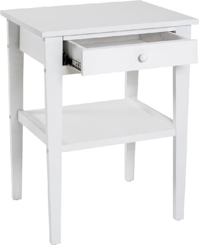 Bijzettafel – Wit massief hout met onderblad – 46 cm breed, 35 cm diep, 60 cm hoog – Nachtkast design