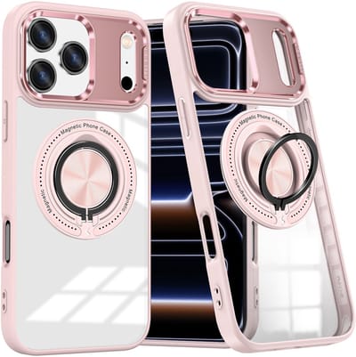 Hoesje Geschikt voor iPhone 17 Pro Arara hoesje voor Magsafe Transparant hard case - kickstand Draaibare Ring Houder - Rosegoud