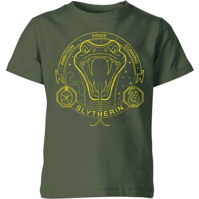 Harry Potter Slytherin Snake Badge kinder t-shirt - Donkergroen - 98/104 (3-4 jaar)