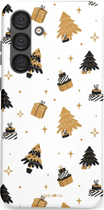 Casetastic hoesje geschikt voor Samsung Galaxy S25 Plus - Dubbellaagse bescherming - Kerst met Cadeautjes - Fashion Case - Wit Beige Donkergrijs