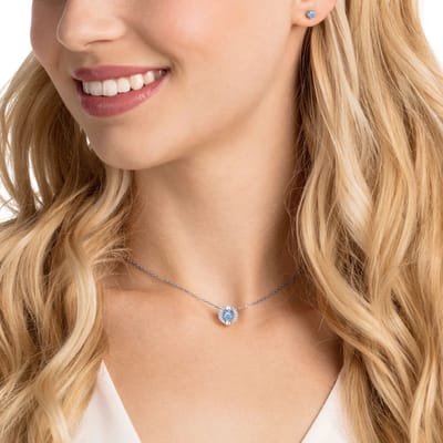 Swarovski Ensemble Boucles d'Oreilles Anneau et Collier Femme Bleu/Plaqué Blanc 5480485 Blue/White Gold-Plated|F|Box (Random Color) blue