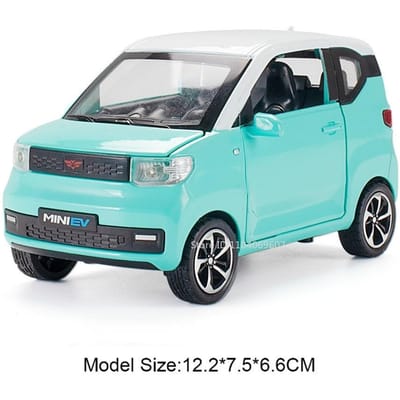 1:24 Wuling Hongguang Mini Ev Auto Speelgoedmodellen Met Motorboot Legering Diecast Geluid Licht Deuren Geopend Terugtrekken Voor Kinderen Cadeaus