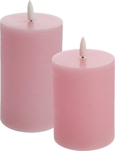 LED kaarsen/stompkaarsen - set 2x - lichtroze - H10 en H12,5 cm - flikkerend licht - timer