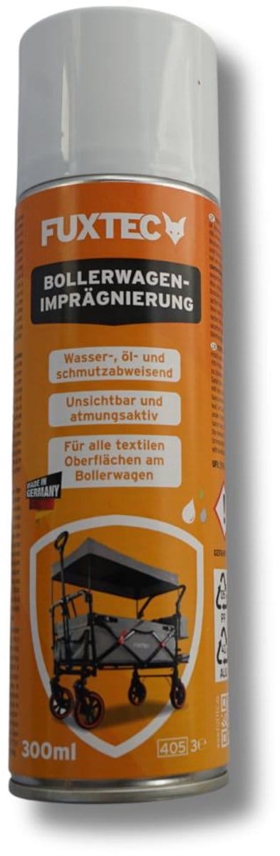 FUXTEC handkar impregnatie, textielbescherming voor opvouwbare handkarren, water-, vuil- & olieafstotend, UV-stabiel & ademend, 300ml