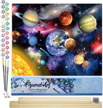 Figured'Art Schilderen op Nummer Volwassenen canvas Zonnestelsel - Handwerk acrylverf Kit DIY Compleet - 40x50cm met DIY houten lijst