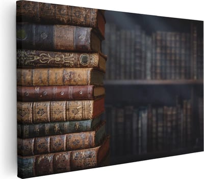 Artaza Canvas Schilderij Oude Boeken - 60x40 cm - Wanddecoratie Stilleven - Muurdecoratie Bibliotheek - Schilderijen Op Canvas Kantoor