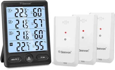 Draadloze thermometer met 3 buitensensoren en hygrometrie, binnen- en buitentemperatuur met achtergrondverlichting