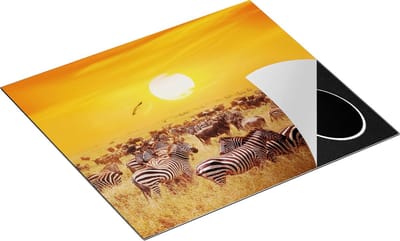 Chefcare Inductie Beschermer Kudde Zebra's bij een Oranje Zonsondergang - 60x50 cm - Afdekplaat Inductie - Kookplaat Beschermer - Inductie Mat