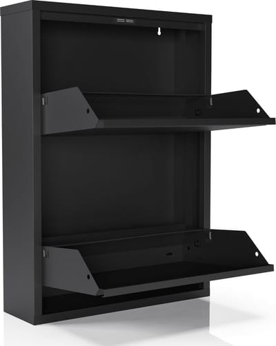 2x Metalen Schoenenkast Bodi – 2 Vakken – Zwart – Voor 8 Paar Schoenen