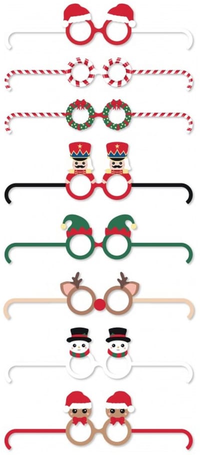 PARTYPRO - 8 grappige kartonnen brillen "Sweety Xmas" voor Kerstmis