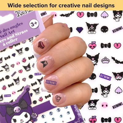 Kuromi Nagelstickers - Voor Kinderen - Set van 72 Stickers + 24 Steentjes - Officieel Gelicentieerd