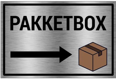 Pakketbox rechts bord - gecoat brushed aluminium - grijs zwart | 30 x 20 cm
