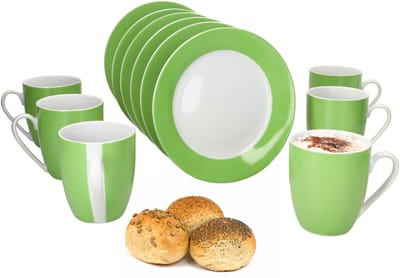 MamboCat 12-delige ontbijtset VARIANT GROEN 6 personen porselein