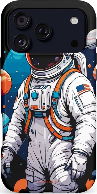 Casetastic hoesje geschikt voor Apple iPhone 17 Pro Max - MagSafe - Dubbellaagse bescherming - Astronaut in space - Fashion Case - Zwart Grijs Donkerblauw