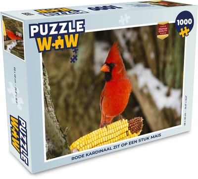 Puzzel Rode kardinaal zit op een stuk maïs - Legpuzzel - Puzzel 1000 stukjes volwassenen