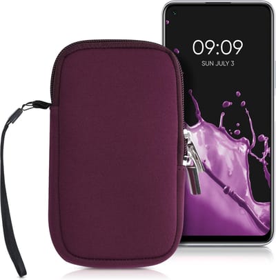 kwmobile telefoontasje universeel geschikt voor M - 5,5" smartphones - 15,2 x 8,3 cm - Hoesje met rits en polslusje -In braam -