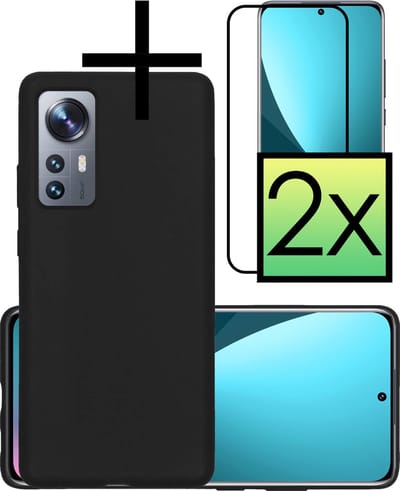 Hoesje - Met 2x Screenprotector - Geschikt voor Xiaomi 12 - Sterk & Shockproof - Back Cover - Siliconen Case - Telefoon Hoes - Zwart
