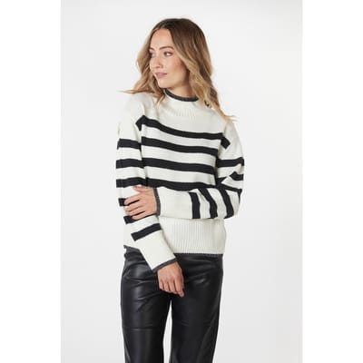 EsQualo Sweater Col Striped Lurex Off White / Black Maat: XL | Sweaters Outlet | Dames | Zwart