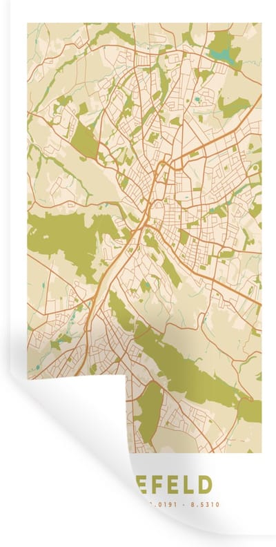 Muurstickers - Sticker Folie - Kaart - Bielefeld - Vintage - Stadskaart - Plattegrond - 40x80 cm - Plakfolie - Muurstickers Kinderkamer - Zelfklevend Behang - Zelfklevend behangpapier - Stickerfolie