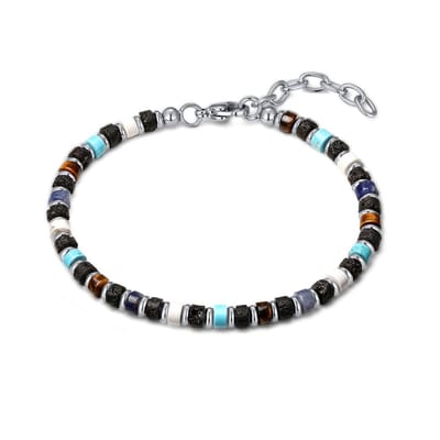 Twice As Nice Armband in edelstaal, kleurige stenen Zilverkleurig 21cm