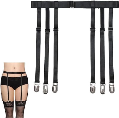 Verstelbare 6/4-band kousenhouders voor dames - Zwart - Lingerie accessoire met antislipclips - Taillemaat 50-120 cm - Perfect voor sexy outfits en speciale gelegenheden