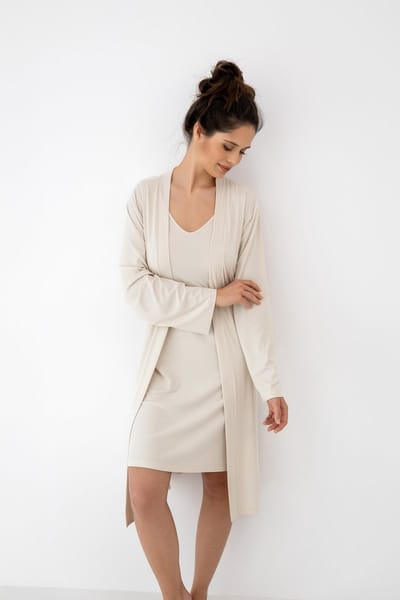 Sensis Viscose Nachthemd Ochtendjas Set Dames Geribd Ecru JULIENNE 36 / S