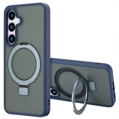 Accezz Hoesje - Geschikt voor Samsung Galaxy S24 Plus - Ring Stand Backcover met Magnetische Ring - Blauw