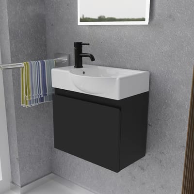 Dailygoods- Wastafelonderkast zwart 45 cm breed - Badmeubelset hangend - Keramisch opzetwastafel - Duurzaam badkamermeubel - Hoogwaardige sanitaire benodigdheden - Badmeubel