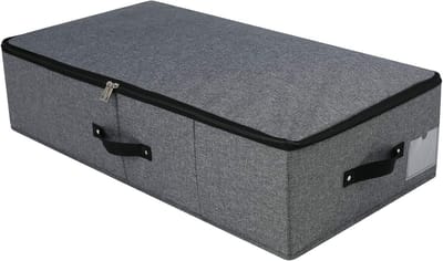 opbergdoos voor onder het bed met plastic steunvoering, handgrepen, deksel met rits, dekens kleding dekbedden opbergbak organizer voor slaapkamer en kast, 74,5 × 38 × 18 cm, zwart grijs