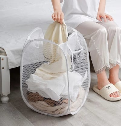Without Lemon - Opvouwbare wasmand - Mesh - Opbergmand - Vuile Was - Wasgoed - Ruimtebesparend - 30x50cm - Wit