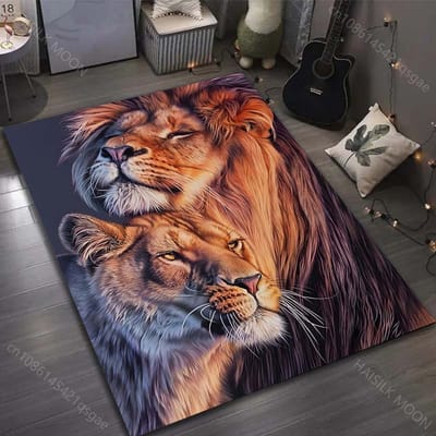 Twee Liefdevolle Leeuwen Patroon Tapijt voor Woonkamer Slaapkamer Nachtkastje Salontafel Vloermat Huis Vloerkleed Decoratie voor Geschenken 50x80cm (20x31in)