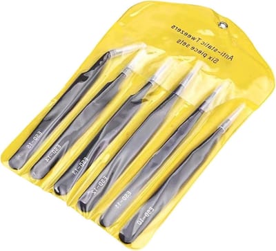 Pincetten set - Precisie gereedschap - Kleine onderdelen hanteren - Antistatisch en niet-magnetisch - 6 delig - Zilverkleurig