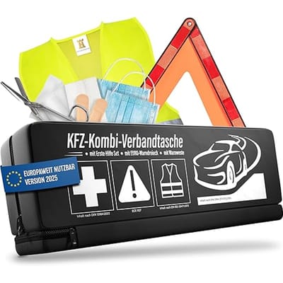 Heldenwerk 3-in-1 Auto EHBO-Set 2026 – Verbanddoos, Gevarendriehoek & Veiligheidsvest, EU-conform