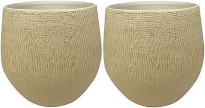 Steege Plantenpot - Set van 2x stuks - design look - zand kleurig - 31 x 28 cm