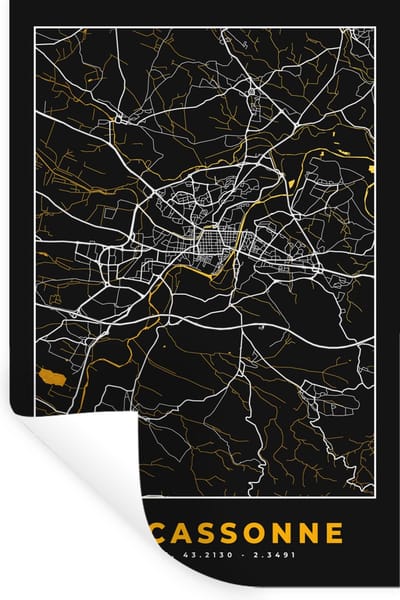 Muurstickers - Sticker Folie - Stadskaart – Frankrijk – Kaart – Carcassonne – Plattegrond - 20x30 cm - Plakfolie - Muurstickers Kinderkamer - Zelfklevend Behang - Zelfklevend behangpapier - Stickerfolie
