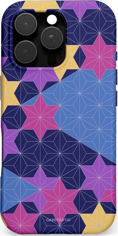 Casetastic hoesje geschikt voor Apple iPhone 16 Pro - MagSafe - Dubbellaagse bescherming - Sterrenlijn - Fashion Case - Donkerblauw Lavendel Beige Roze