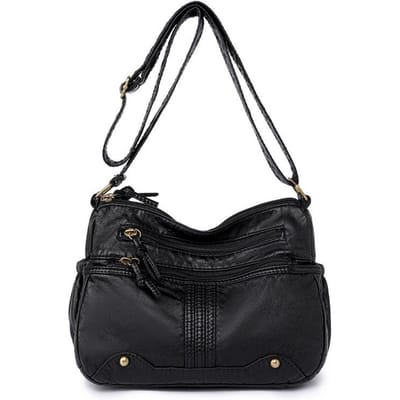 Dames Tas Grote Capaciteit Zacht Leer Schoudertas Draagtas Middelbare Leeftijd Tas Gewassen Leer Textuur Crossbody Tas black
