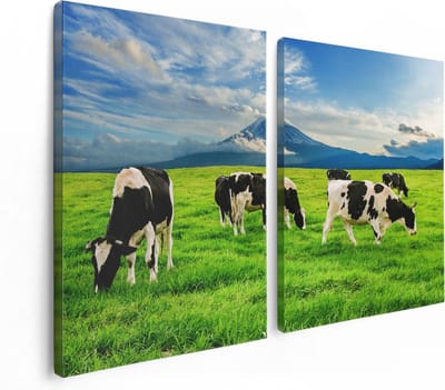 Artaza Canvas Schilderij Tweeluik Koeien In De Wei - 120x80 - Foto Op Canvas - Canvas Print