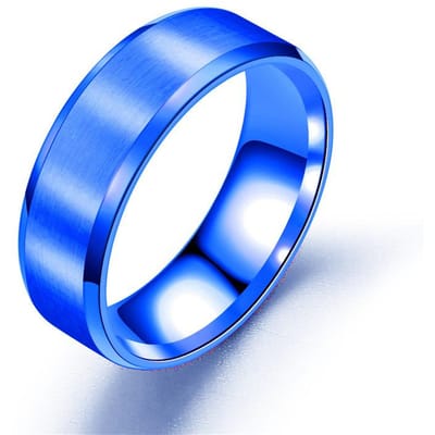 Eenvoudige Ring Roestvrij Staal Glanzend Mat 8mm Dubbel Afgeschuind Blanco Lasergravure Titanium Staal Sieraden 5 blauw
