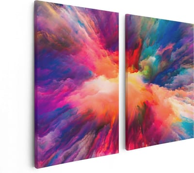 Artaza Canvas Schilderij Tweeluik Abstracte Kunst van Kleuren Verf - 80x60 - Foto Op Canvas - Canvas Print